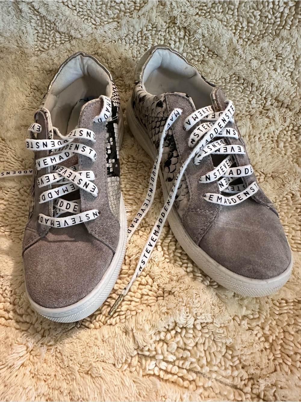 Steve Madden Taupe Suede Sneakers with Snake-Print Panels - Picture 1 of 9